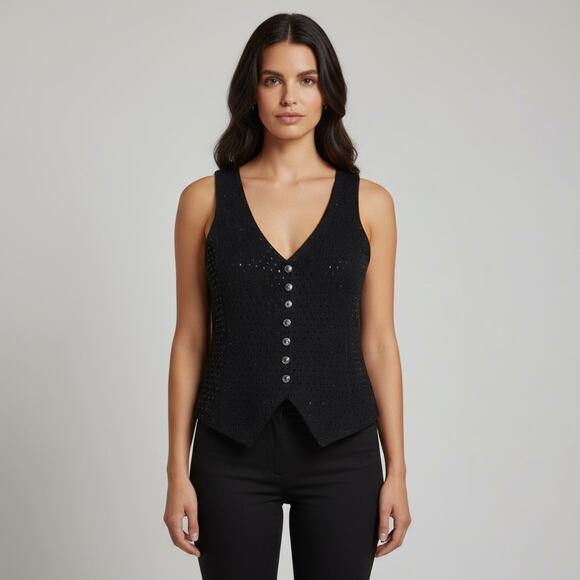 St. John Jackets & Blazers - ST. John Evening Vintage 90s Black Knit Paillettes Vest Size 12